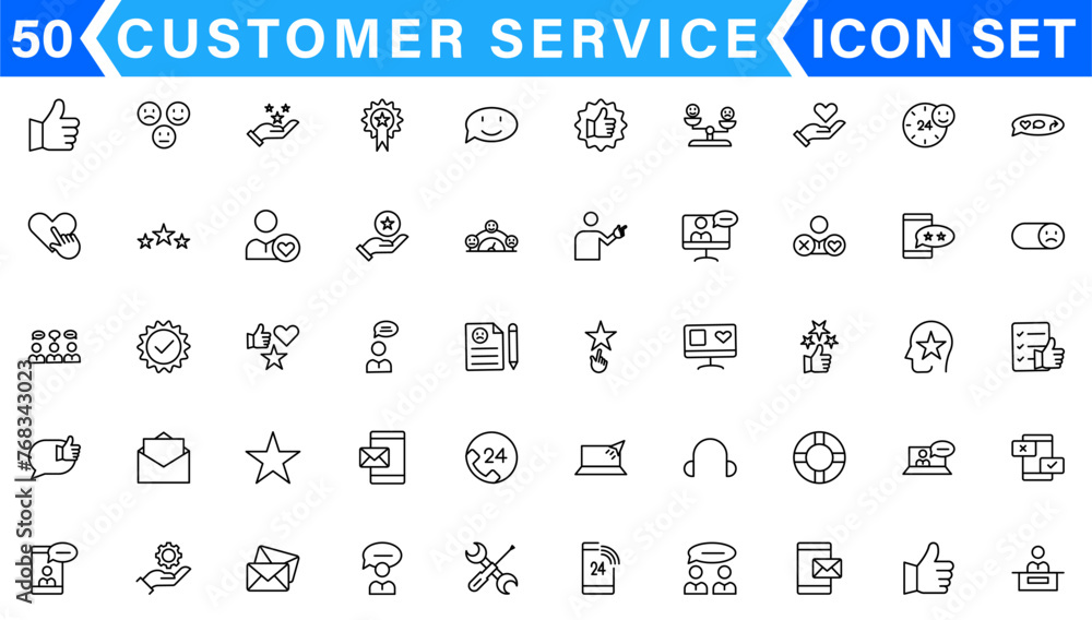 Poster customer service and support - outline icon collection. thin line set contains such icons as online 