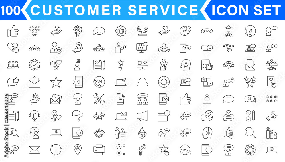 Poster customer service and support - outline icon collection. thin line set contains such icons as online 