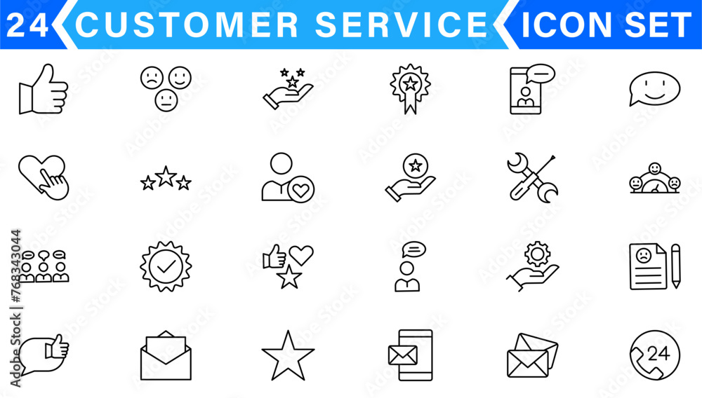 Poster customer service and support - outline icon collection. thin line set contains such icons as online 