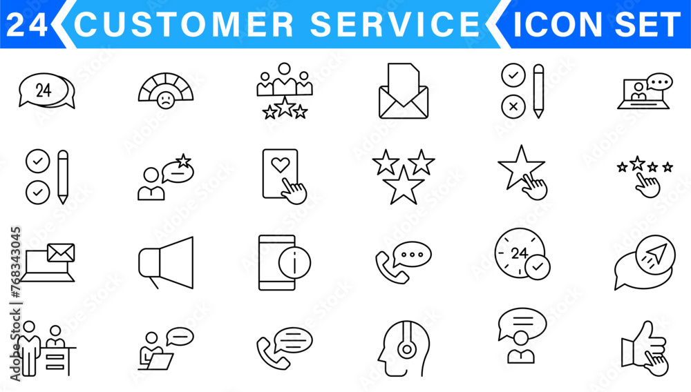 Poster customer service and support - outline icon collection. thin line set contains such icons as online 