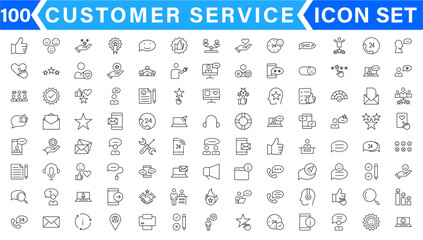 Customer Service and Support - Outline Icon Collection. Thin Line Set contains such Icons as Online Help, Helpdesk, Quick Response, Feedback and more. Simple web icons set