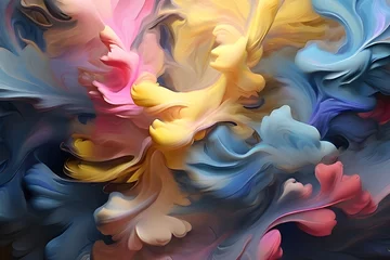 Poster Abstract beautiful blue, yellow and pink color smoke background. Nice painting texture. Soft pattern with lighting effect. Fractal artwork for creative graphic design Generative AI © Mirza