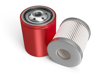 3D Rendered Automotive Oil Filters with Transparent Background