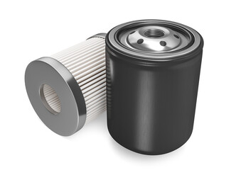 3D Rendered Automotive Oil Filters with Transparent Background