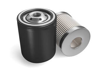 3D Rendered Automotive Oil Filters with Transparent Background
