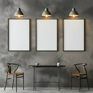 Mock up frame, illuminated poster frame, home room interior, 3d render