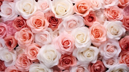 Obraz premium Pink and white roses in a bridal bouquet as a background