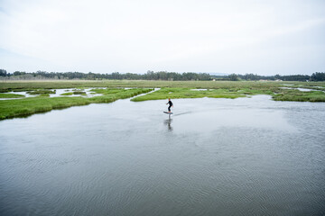 Hydrofoil rider gliding over the water