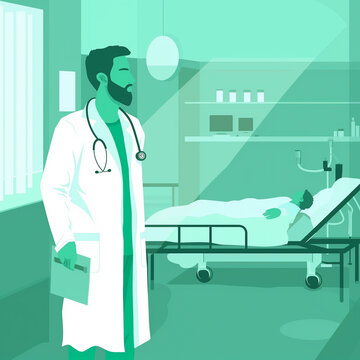 Medico no hospital com cores verde - Ilustração