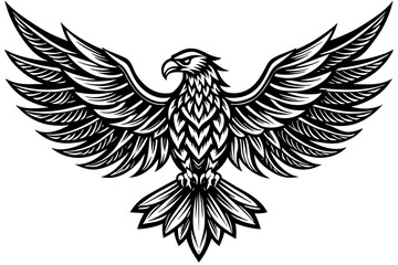 Fototapeta premium Eagle spreading its wing. Black and white vector.