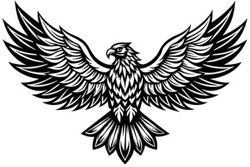 Fototapeta premium Eagle spreading its wing. Black and white vector.