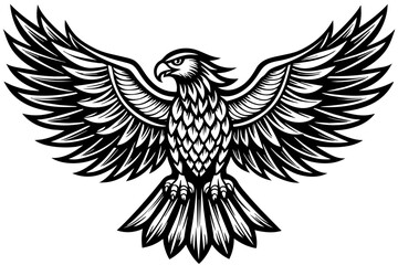 Obraz premium Eagle spreading its wing. Black and white vector.