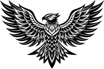 Obraz premium Eagle spreading its wing. Black and white vector.