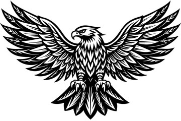 Obraz premium Eagle spreading its wing. Black and white vector.