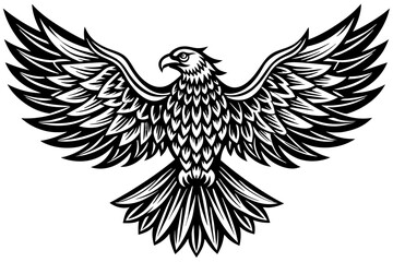 Obraz premium Eagle spreading its wing. Black and white vector.