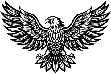 Obraz premium Eagle spreading its wing. Black and white vector.