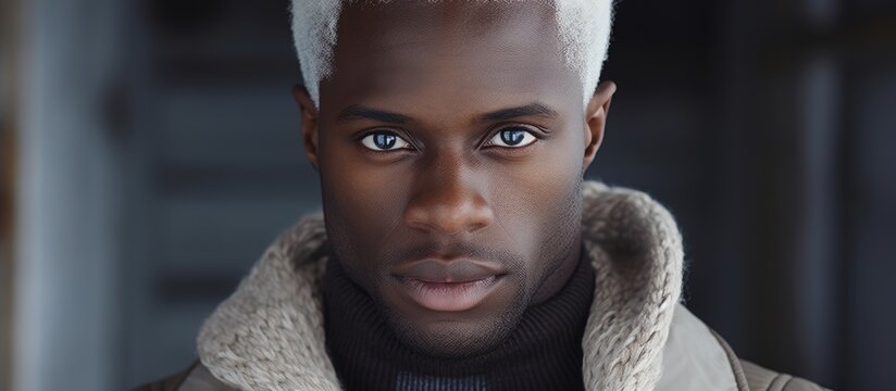 A close up of a man with white hair, showcasing his eye, jaw, ear, and gesture while wearing a jacket. His eyelashes flutter as he smiles, pleased to be at the art sharing event