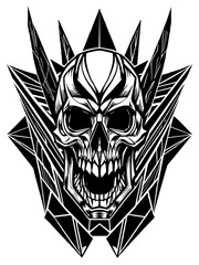 Hard rock metal skull with horns.