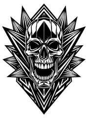 Hard rock metal skull with horns.