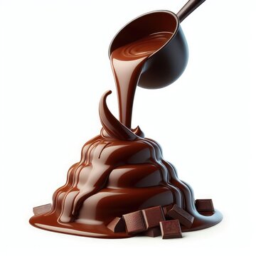 Close up on pouring chocolate dripping isolated on a white background