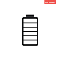 Black single full battery indicator icon, simple level full charge flat design vector pictogram, infographic interface elements for app logo web button ui ux isolated on white background