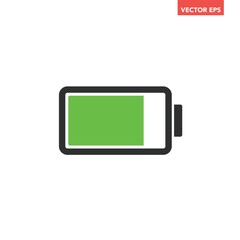 Black single green battery charging line icons, simple power source filling in flat design pictogram infographics vector pictogram, app web button ui interface element isolated on white background