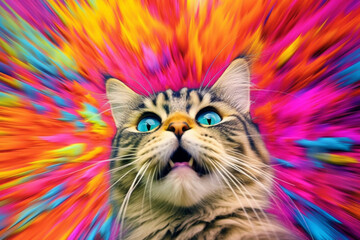 psychodelic cat laugh created with Generative AI technology