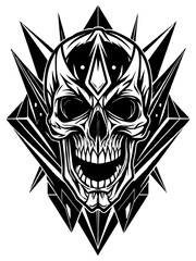 Hard rock metal skull with horns.
