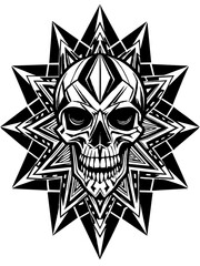 Hard rock metal skull with horns.