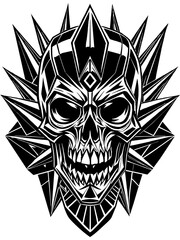 Hard rock metal skull with horns.