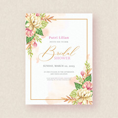 Bridal shower invitation with corner of watercolor floral ornament