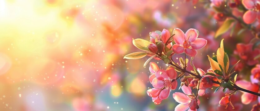 Branches of blooming tree flowers on blurred background