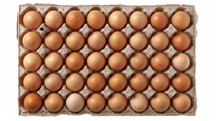 Chicken eggs in a cardboard package. 30 raw eggs in paper egg panel isolated on white background.