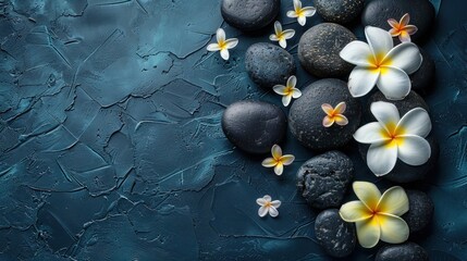 Relaxing Spa Stones with Frangipani Flowers for Aromatherapy and Massage