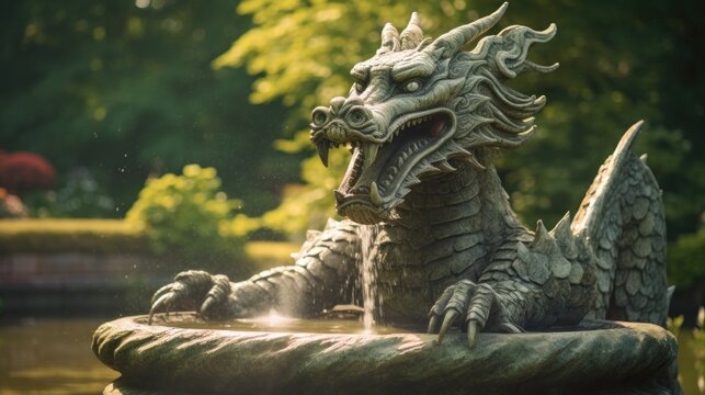 Common fountain sculpture of Naga of sacred dragon serpent.