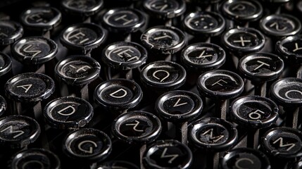 Obraz premium Highly detailed photograph of vintage typewriter keys, emphasizing the texture and mechanical beauty, with soft lighting no splash