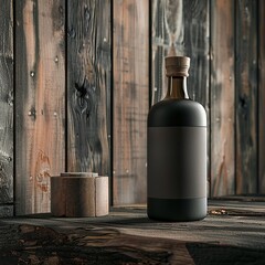 Elegant bottle with a backdrop of aged wood, timeless beauty no dust