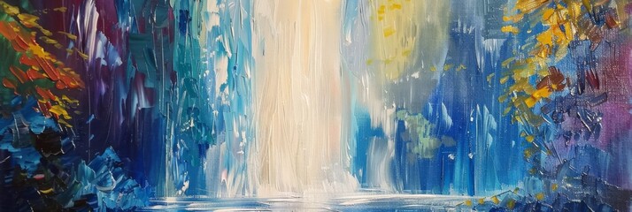 Obraz na płótnie Canvas Contemporary abstract palette knife oil painting of a tall waterfall background created with Generative AI Technology