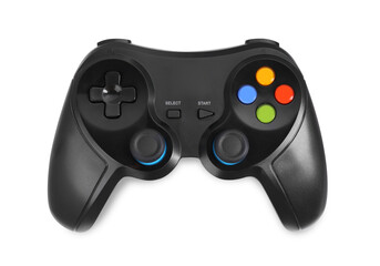 Black wireless controller on white background, top view © New Africa