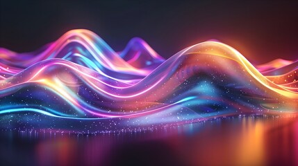 Abstract fluid 3d render holographic iridescent neon curved light background, pink, purple, glitter