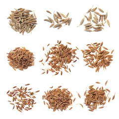 Keuken spatwand met foto Aromatic caraway (Persian cumin) seeds isolated on white, top view © New Africa