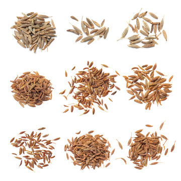 Aromatic caraway (Persian cumin) seeds isolated on white, top view