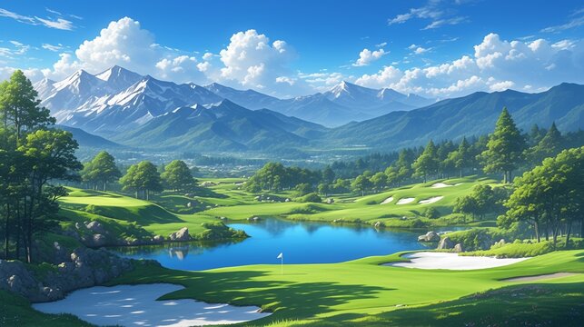 ゴルフ場の風景、山2