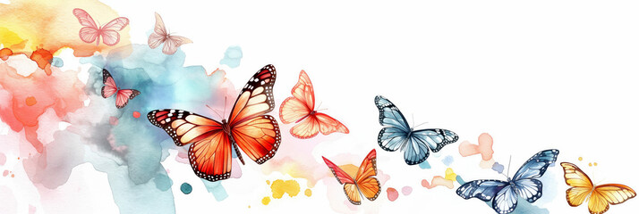 Colorful watercolor butterflies banner