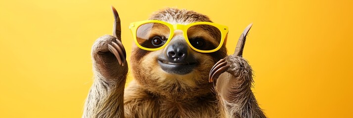 A sloth wearing sunglasses and thumbs up - obrazy, fototapety, plakaty