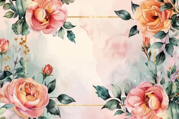 Soft floral background with peach roses watercolor - Soft and romantic watercolor background with beautifully illustrated peach roses perfect for design use