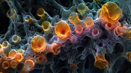 Electron Microscopic of Intricate Parasitic Structures Reveals Captivating Organic Patterns and Vibrant Color Palette - obrazy, fototapety, plakaty
