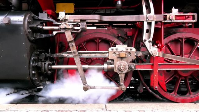 Wheels and valves in a steam locomotive