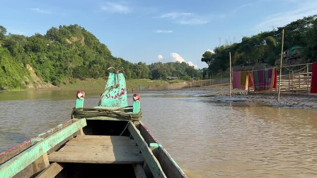 Fpv view of boat ride by Sangu River in Bandarban, Bangladesh.
