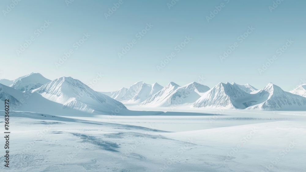 Wall mural endless icy plains with distant mountains - serene arctic landscape showing an ice-covered expanse l